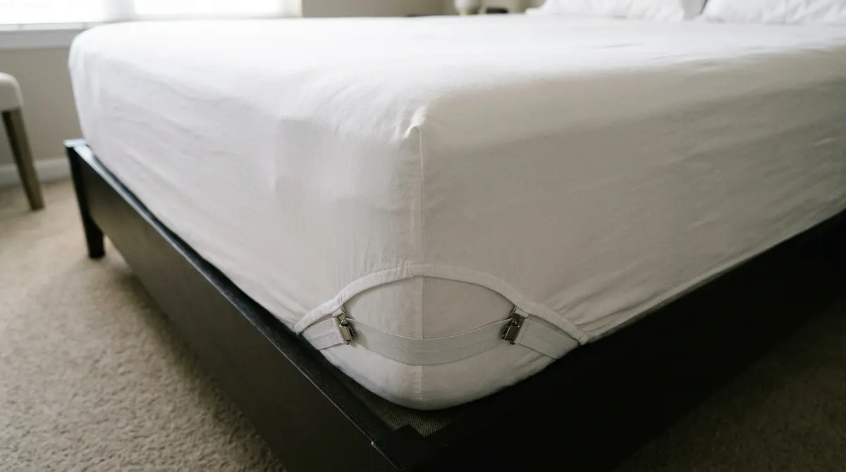 Fitted sheet on bed