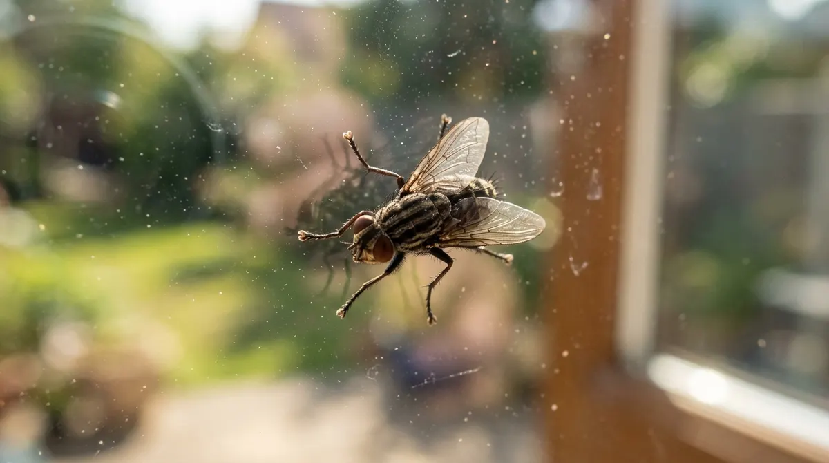 House fly on a kitchen window pane