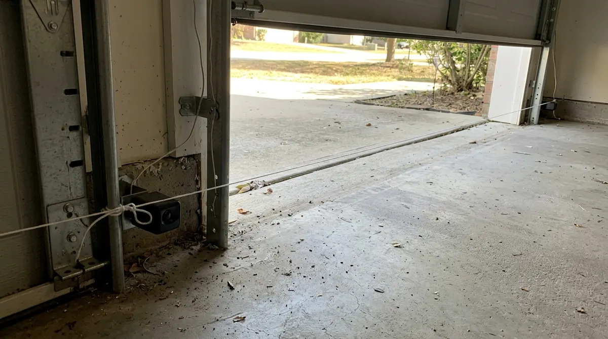 String stretched between two garage door sensors to check alignment