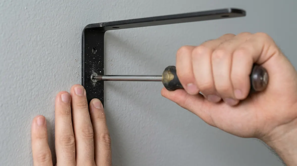 Installing a toggle bolt through a shelf bracket into drywall